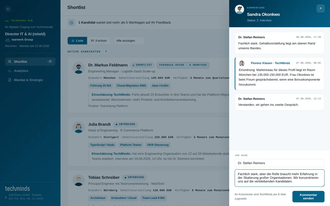 Kommentarverlauf zwischen Kunde und TechMinds