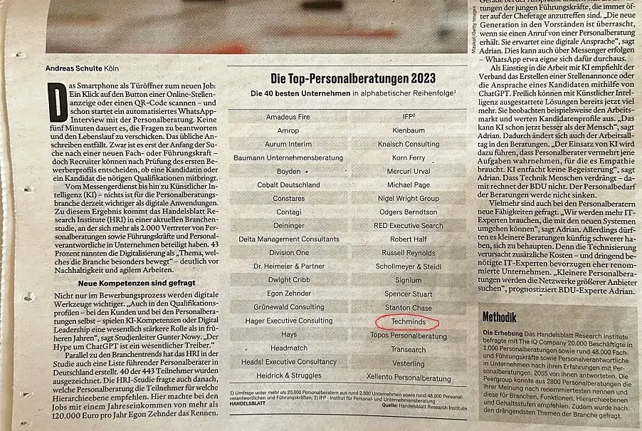 Top40 Personalberatungen Handelsblatt Auszeichnung