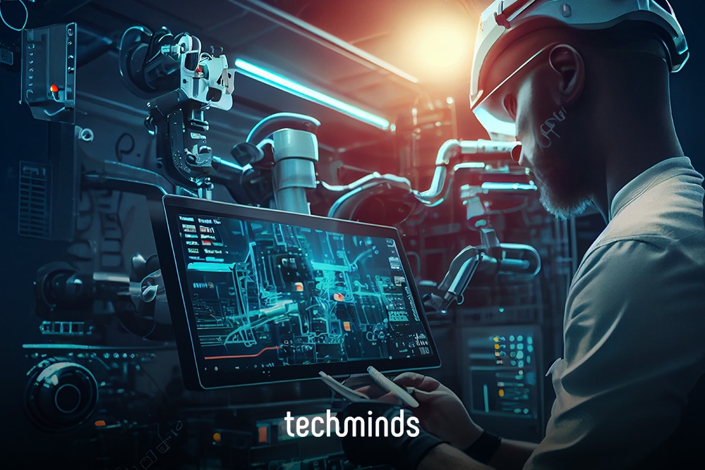 Engineer mit Helm und Tablet vor einer Roboteranlage, Jobprofil Machine Learning Engineer