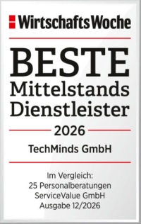 WirtschaftsWoche Auszeichnung: TechMinds GmbH – Beste Mittelstandsdienstleister 2026.