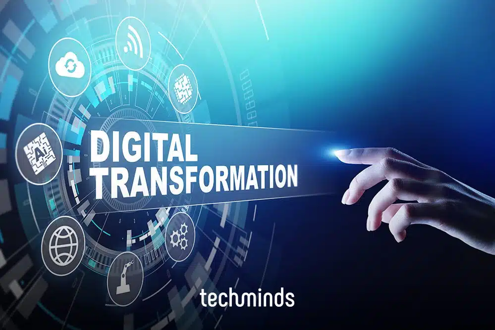 CDIO: Hand tippt auf ein Touch-Display mit der Aufschrift Digital Transformation