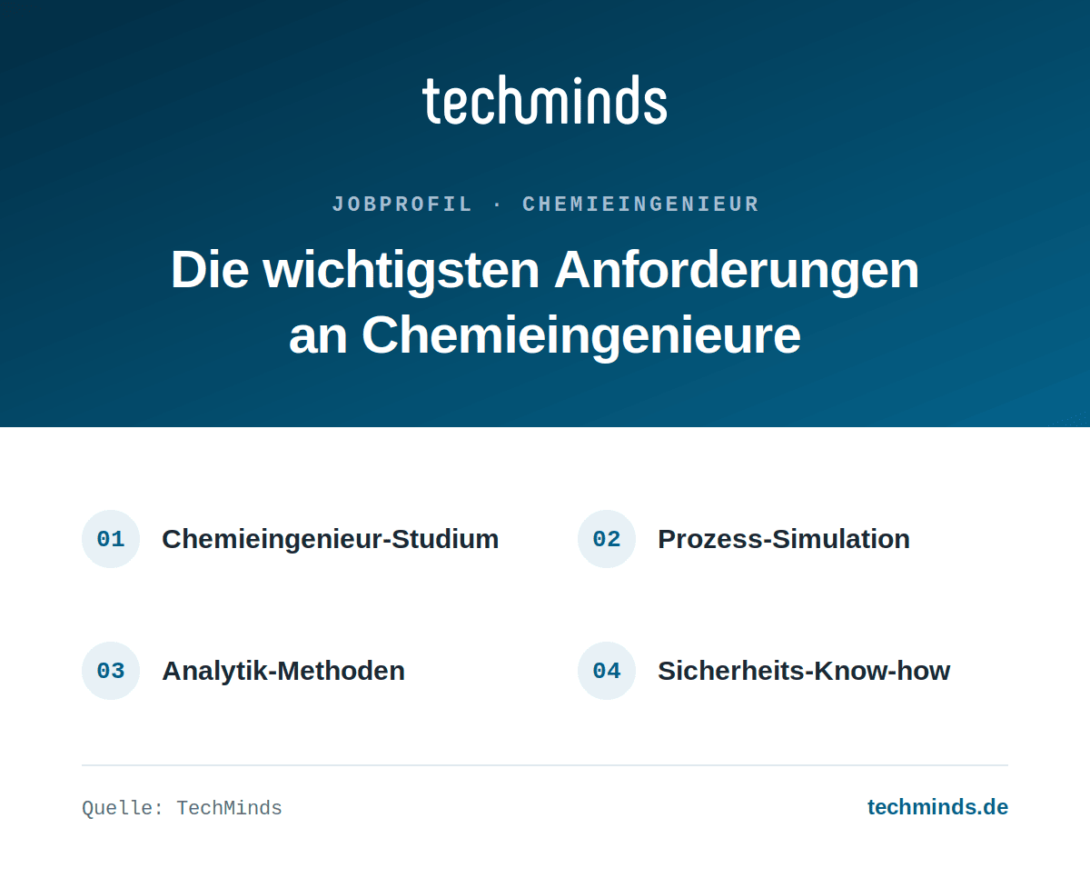 chemieingenieur-anforderungen Anforderungen an Chemieingenieure: Studium, Prozess-Simulation mit Aspen oder HYSYS, Analytik, Sicherheits-Know-how.