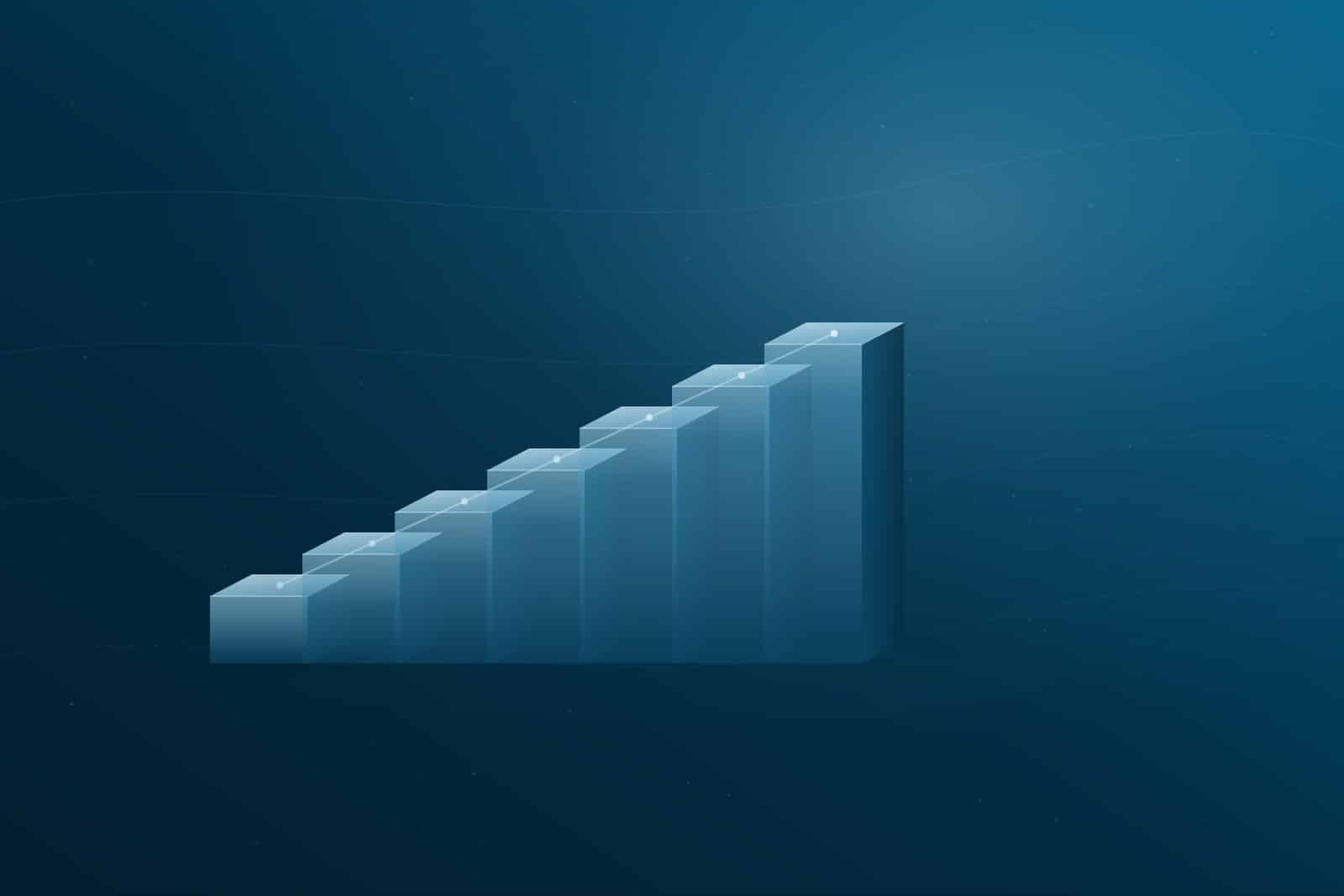 Abstrakte Gehaltstreppe im TechMinds-Blau, Gehaltsstudie IT und Engineering