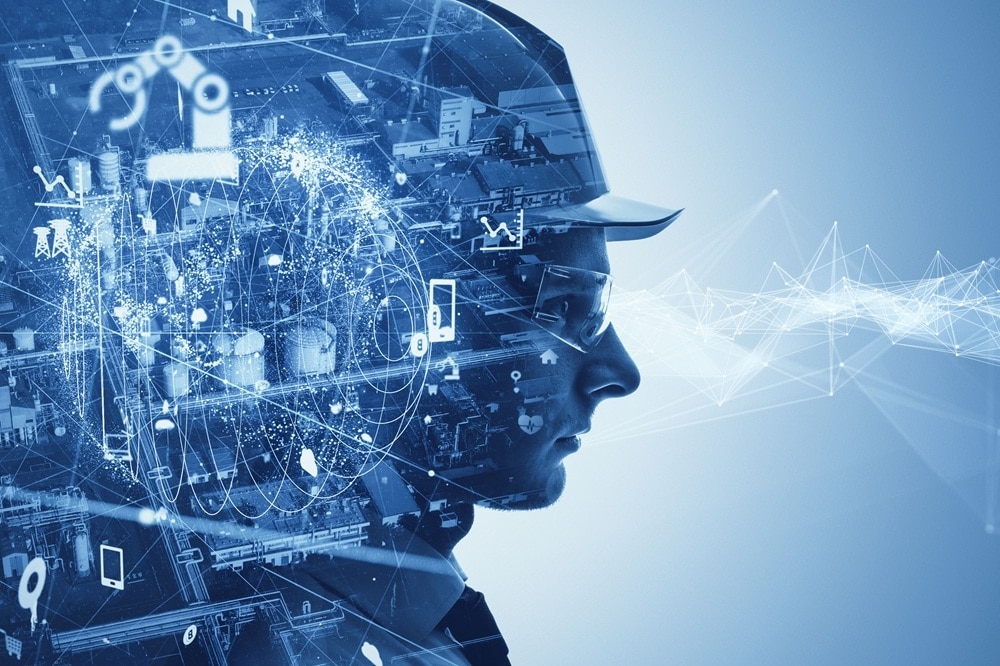 Kopfprofil mit Schaltkreisen und Daten, Sinnbild für Industrie 4.0, Headhunter Industrie TechMinds